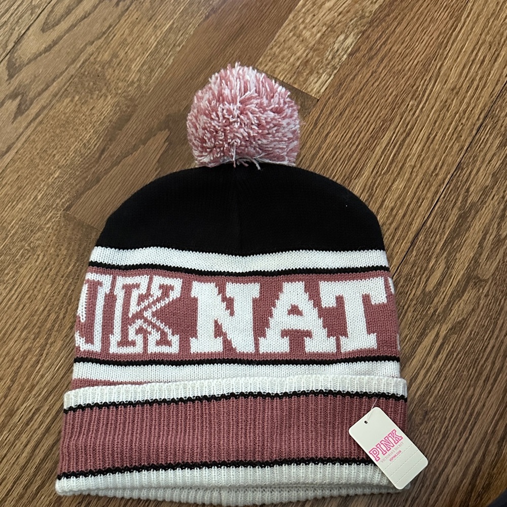 PINK Victoria's Secret Pink, White & Black Knit Pom Beanie